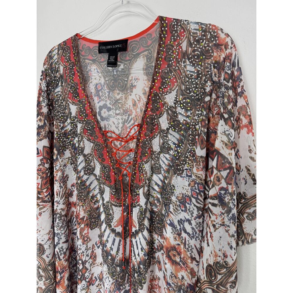 Satin Crystal Kimono Kaftan OS Camilla Rhinestone Resort Swim Colleen Lopez - Picture 4 of 16